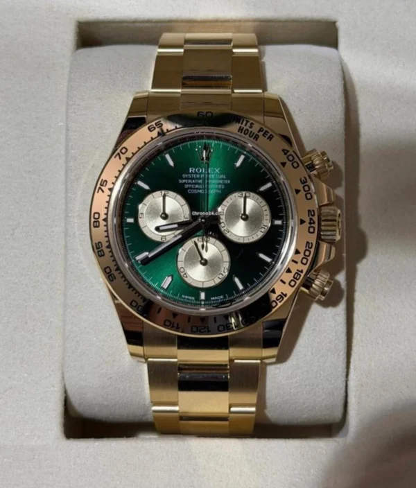 Rolex Daytona Cosmograph Daytona green verde NUOVO 2026 John mayer oro giallo full set con documenti