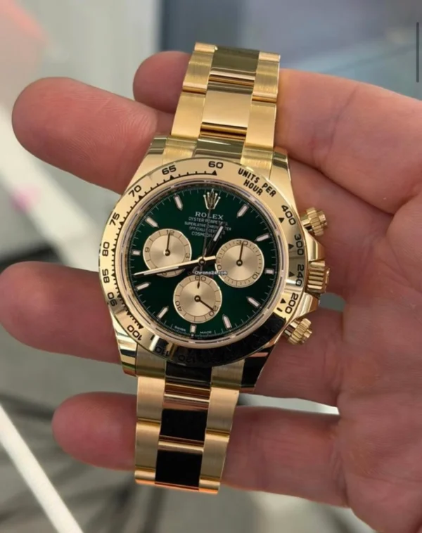 Rolex Daytona Cosmograph Daytona green verde NUOVO 2026 John mayer oro giallo full set con documenti