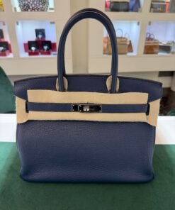 Hermès Birkin 30 verso taurillon clemence color blu stampa Z del 2021 second hand hardware palladio