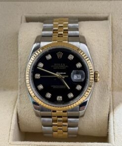 Rolex Datejust 36 acciaio oro quadrante nero in diamanti del 2008 full set con documenti