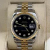 Rolex Datejust 36 acciaio oro quadrante nero in diamanti del 2008 full set con documenti