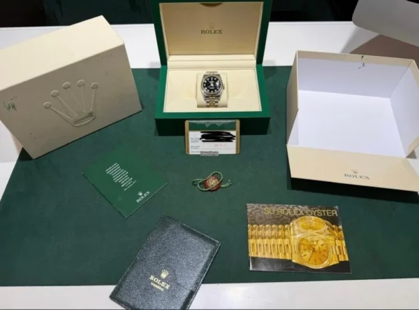 Rolex Datejust 36 acciaio oro quadrante nero in diamanti del 2008 full set con documenti