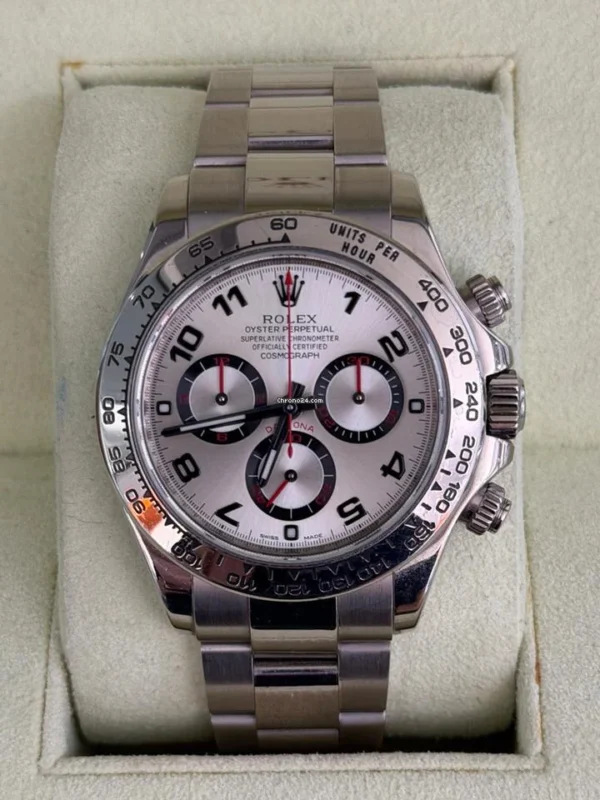 Rolex Daytona oro bianco silver racing dial del 2005 full set top condition documenti full links