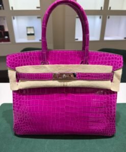 Hermès Birkin 30 CROCODYLUS POROSUS second hand fuxia del 2022 full set top condition hardware in palladio