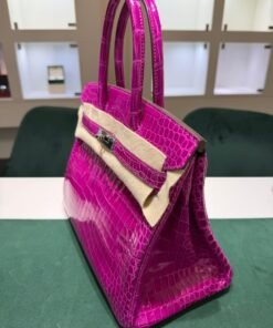 Alternative view of Hermès Birkin 30 CROCODYLUS POROSUS second hand fuxia del 2022 full set top condition hardware in palladio
