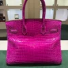 Hermès Birkin 30 CROCODYLUS POROSUS second hand fuxia del 2022 full set top condition hardware in palladio
