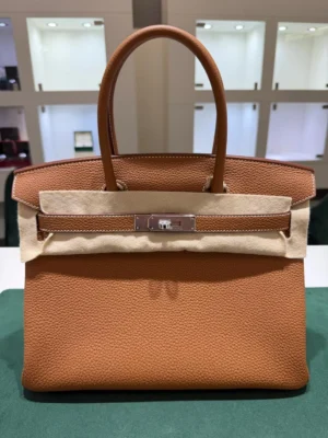 Hermès Birkin 30 retourne veau togo colore gold (marrone) stampa G NUOVA 2026 hardware palladio full set con scontrino ufficiale Hermès
