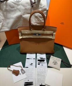 Alternative view of Hermès Birkin 30 retourne veau togo colore gold (marrone) stampa G NUOVA 2026 hardware palladio full set con scontrino ufficiale Hermès
