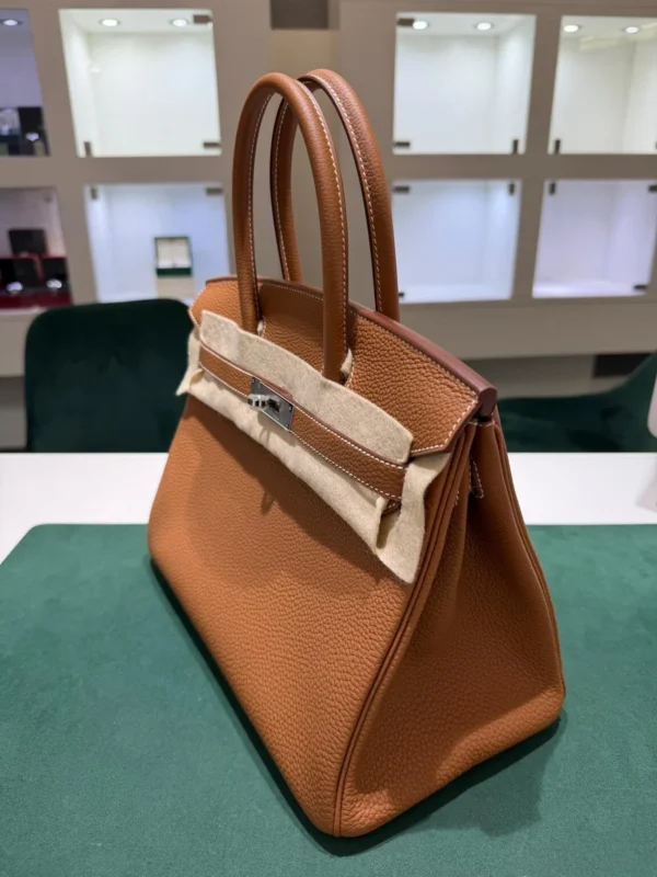 Herm&egrave;s Birkin 30 retourne veau togo colore gold (marrone) stampa G NUOVA 2026 hardware palladio full set con scontrino ufficiale Herm&egrave;s