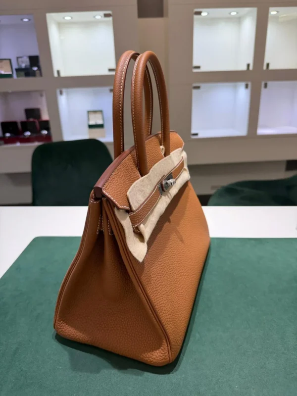 Herm&egrave;s Birkin 30 retourne veau togo colore gold (marrone) stampa G NUOVA 2026 hardware palladio full set con scontrino ufficiale Herm&egrave;s