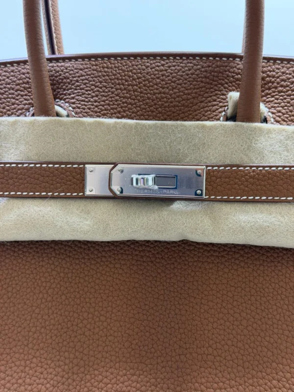 Herm&egrave;s Birkin 30 retourne veau togo colore gold (marrone) stampa G NUOVA 2026 hardware palladio full set con scontrino ufficiale Herm&egrave;s
