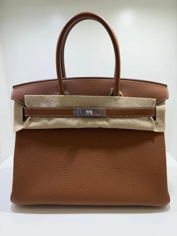 Herm&egrave;s Birkin 30 retourne veau togo colore gold (marrone) stampa G NUOVA 2026 hardware palladio full set con scontrino ufficiale Herm&egrave;s