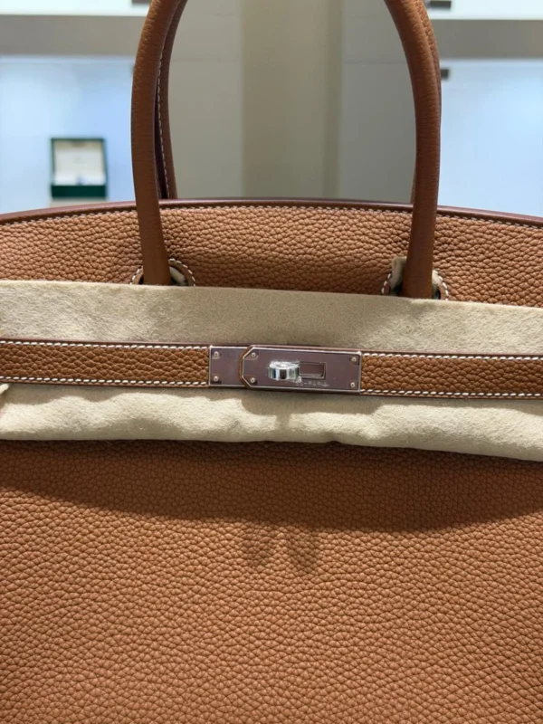 Herm&egrave;s Birkin 30 retourne veau togo colore gold (marrone) stampa G NUOVA 2026 hardware palladio full set con scontrino ufficiale Herm&egrave;s