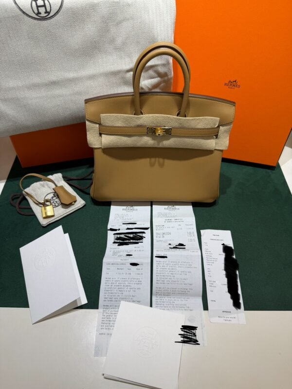 Hermès Birkin 25 veau swift color biscuit biscotto stampa K NUOVA Aprile 2026 hardware dorato full set