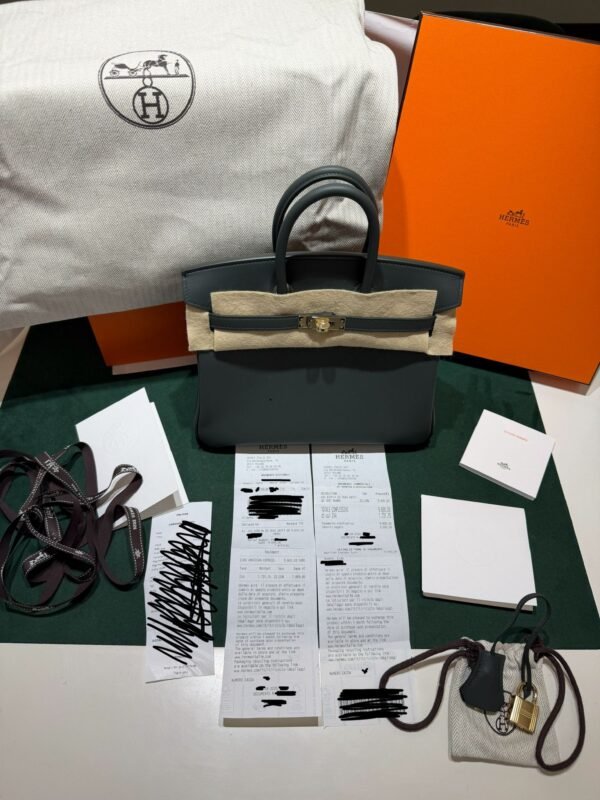 Hermès Birkin 25 veau swift color vert mangrove ( verde scuro - grigio scuro ) stampa K NUOVA Aprile 2026 hardware dorato full set