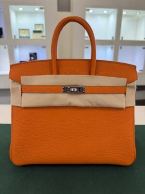 Hermès Birkin 25 retourne veau togo colore orange stampa G NUOVA 2026 Aprile hardware palladio full set con scontrino ufficiale Hermès