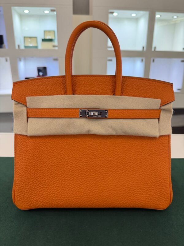 Hermès Birkin 25 retourne veau togo colore orange stampa G NUOVA 2026 Aprile hardware palladio full set con scontrino ufficiale Hermès
