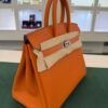 Hermès Birkin 25 retourne veau togo colore orange stampa G NUOVA 2026 Aprile hardware palladio full set con scontrino ufficiale Hermès
