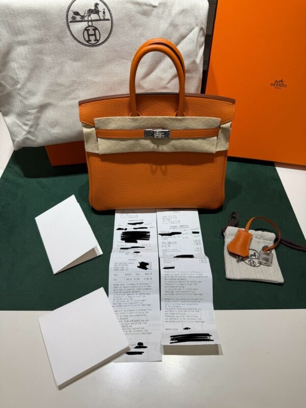 Hermès Birkin 25 retourne veau togo colore orange stampa G NUOVA 2026 Aprile hardware palladio full set con scontrino ufficiale Hermès