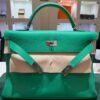 Hermès Kelly 40  hardware palladio second hand Retourne color vert Menthe in Taurillon Clémence