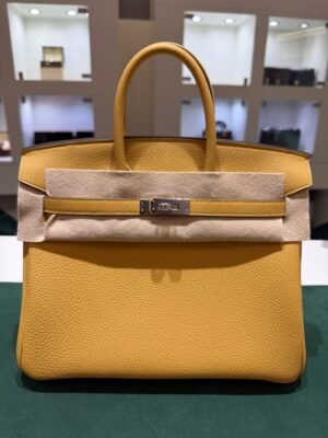 Hermès Birkin 25 retourne veau togo colore Paille ( giallo ) stampa G NUOVA 2026 hardware palladio full set con scontrino ufficiale Hermès pellicole stickers ovunque