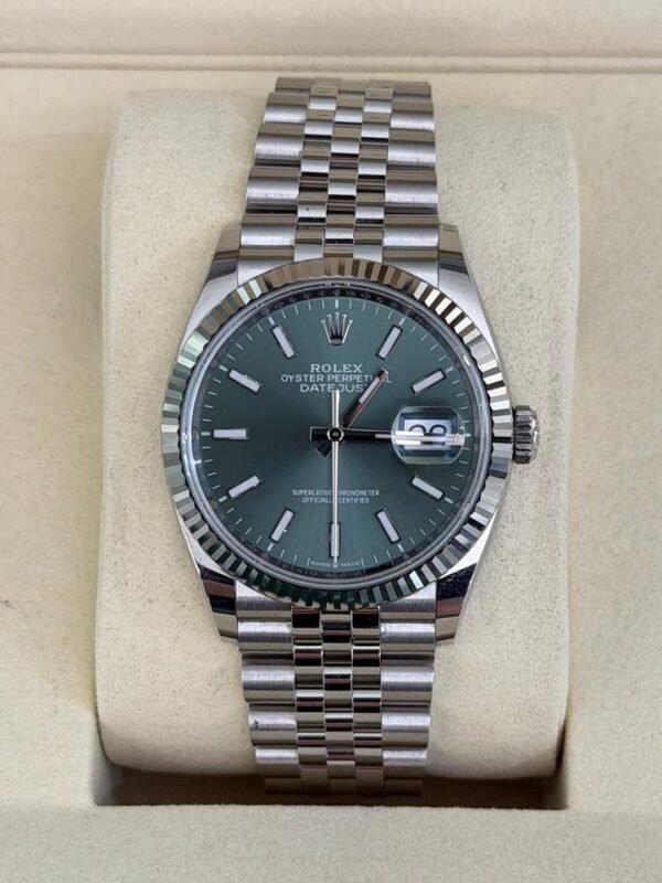 Rolex Datejust 36 Green verde menta NUOVO 2026 jubilee full set con documenti e scatola