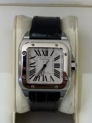 Cartier Santos 100 medio 33mm acciaio del 2007 full set top condition con documenti e scatola