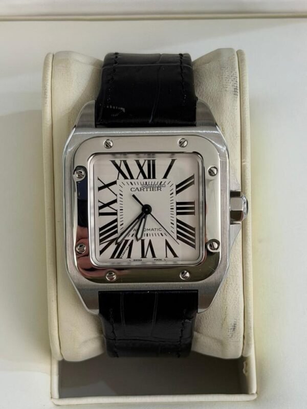 IMG_3671 Cartier Santos 100 medio 33mm acciaio del 2007 full set top condition con documenti e scatola