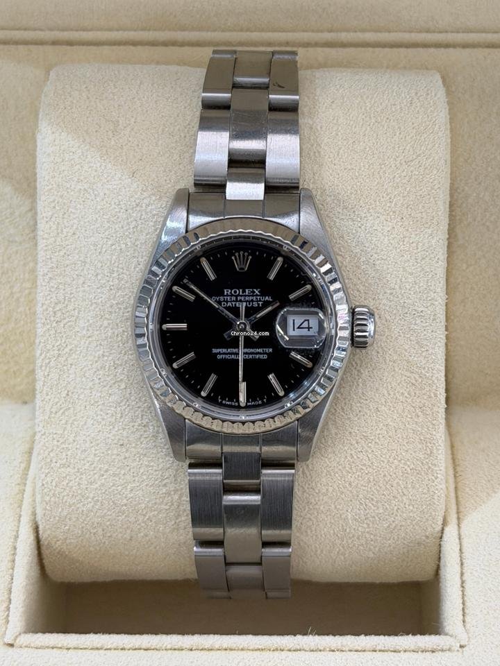 Rolex Lady-Datejust ghiera oro bianco jubilee quadrante nero del 1991 Italia full set top
