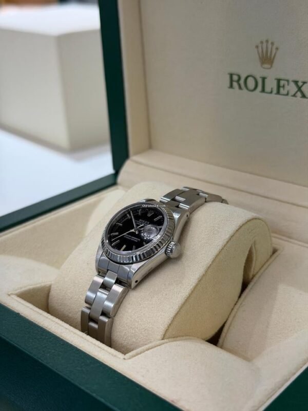 Rolex Lady-Datejust ghiera oro bianco jubilee quadrante nero del 1991 Italia full set top