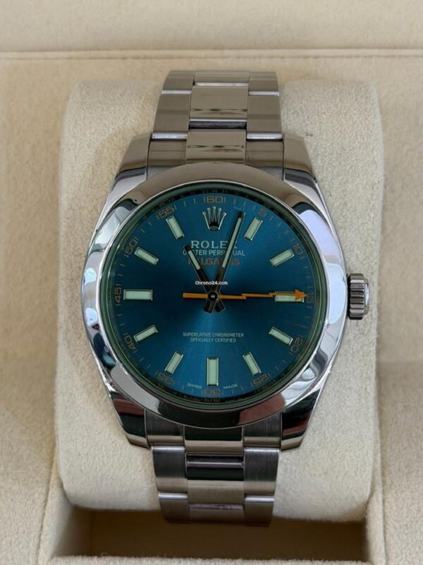 Rolex Milgauss BLU vetro verde del 2019 full set excellent condition con documenti e scatola