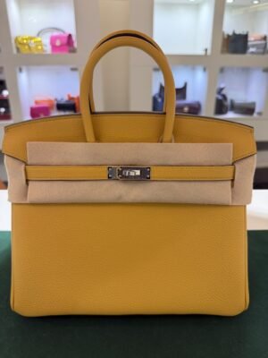 Hermès Birkin 25 retourne veau togo colore paille( giallo ) stampa G NUOVA 2026 Giugno hardware palladio full set con scontrino ufficiale Hermès