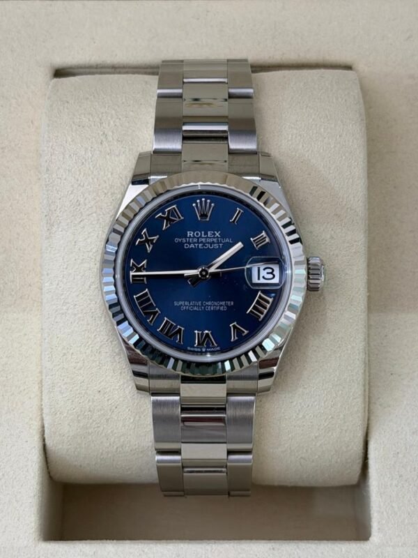 IMG_3390 Rolex Datejust 31 NUOVO 2024 oyster quadrante blu ghiera in oro full set con documenti e scatola