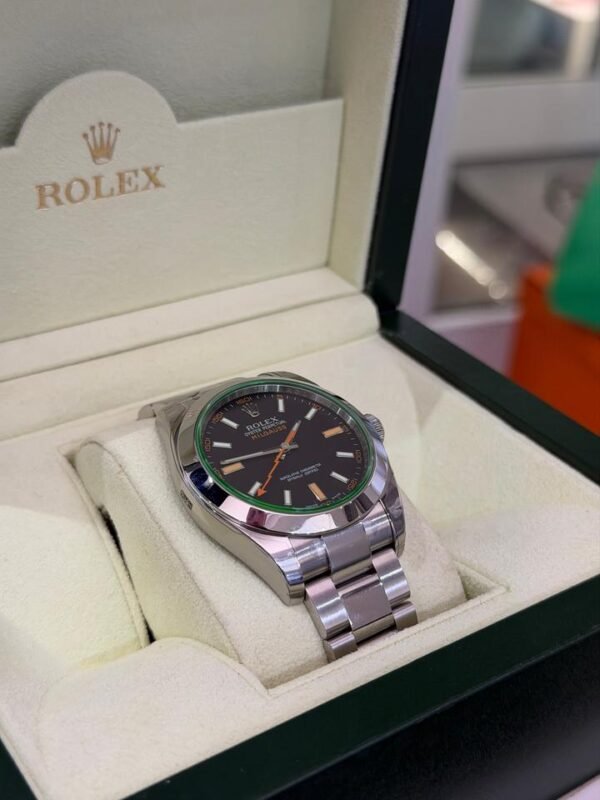 IMG_4264 Rolex Milgauss vetro verde NUOVO 2009 Italia full stickers full pellicole full set con documenti