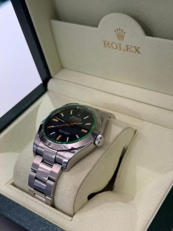 IMG_4265 Rolex Milgauss vetro verde NUOVO 2009 Italia full stickers full pellicole full set con documenti