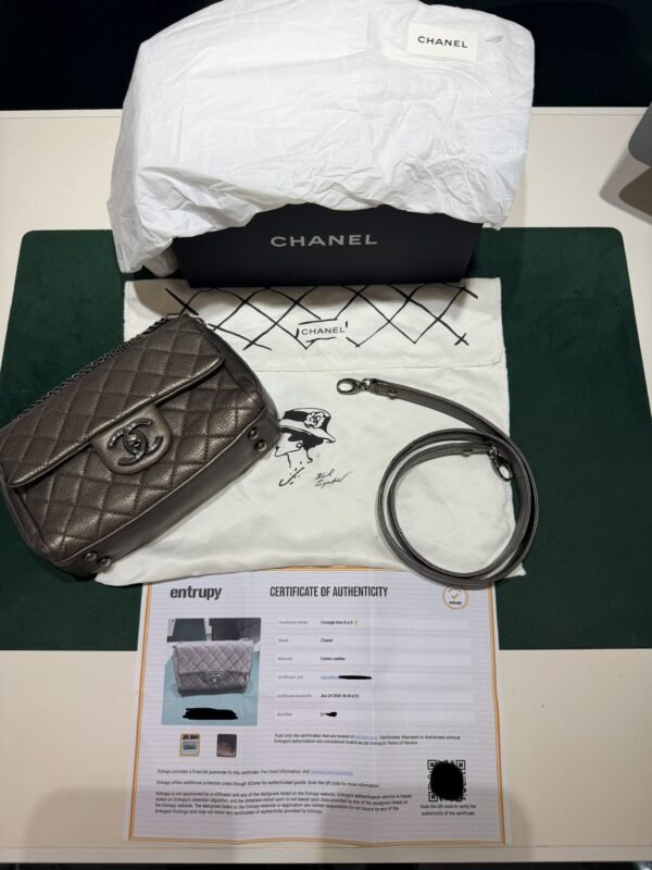 WhatsApp Image 2026-07-01 at 17.18.28 Chanel Classic Flap Mini rectangular 20 – Caviar Metallizzato Grigio Scuro – Hardware Ruthenium del 2017