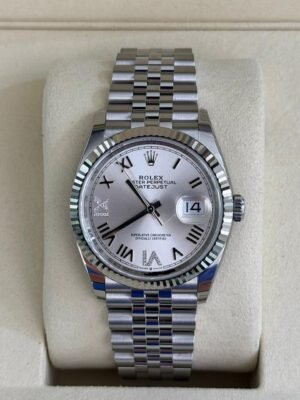 Rolex Datejust 36 NUOVO Jubilee 2026 quadrante argent&eacute; argento con diamanti ore 6 e 9 full set