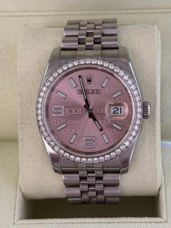 Rolex Datejust 36 del 2011 pink dial ore 6 e ore 9 ghiera in diamanti full set top condition