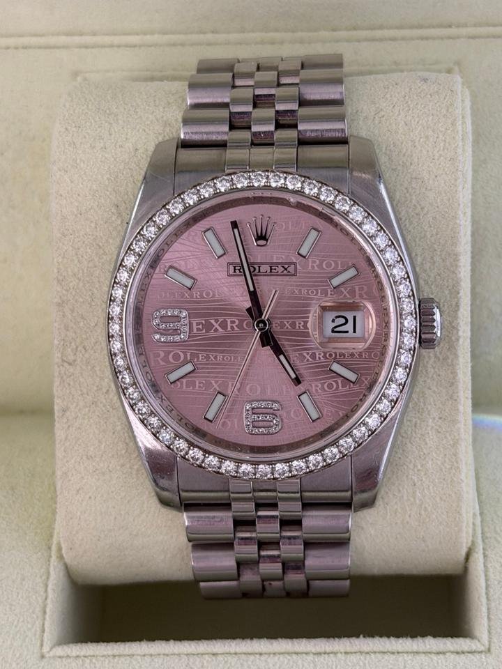 Rolex Datejust 36 del 2011 pink dial ore 6 e ore 9 ghiera in diamanti full set top condition