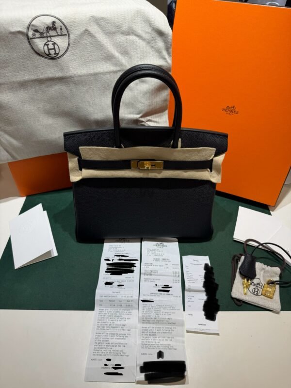 Herm&egrave;s Birkin 30 retourne veau togo colore Nero  stampa G NUOVA 2026 Giugno hardware dorato full set con scontrino ufficiale