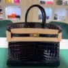 Herm&egrave;s Birkin 25 Crocodile Niloticus Liss&eacute; Nera &ndash; Hardware Oro stampa W NUOVA 2024 hardware dorato full set con scontrino ufficiale e Cites