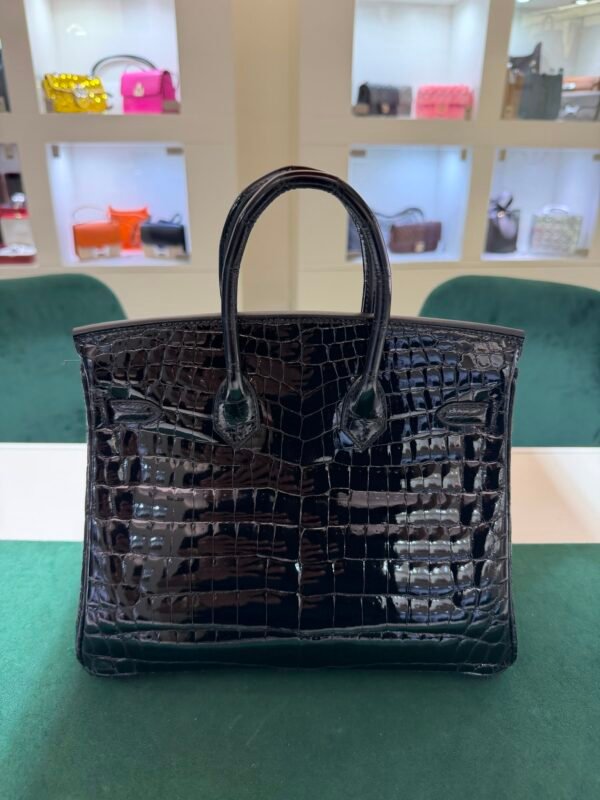 Herm&egrave;s Birkin 25 Crocodile Niloticus Liss&eacute; Nera &ndash; Hardware Oro stampa W NUOVA 2024 hardware dorato full set con scontrino ufficiale e Cites