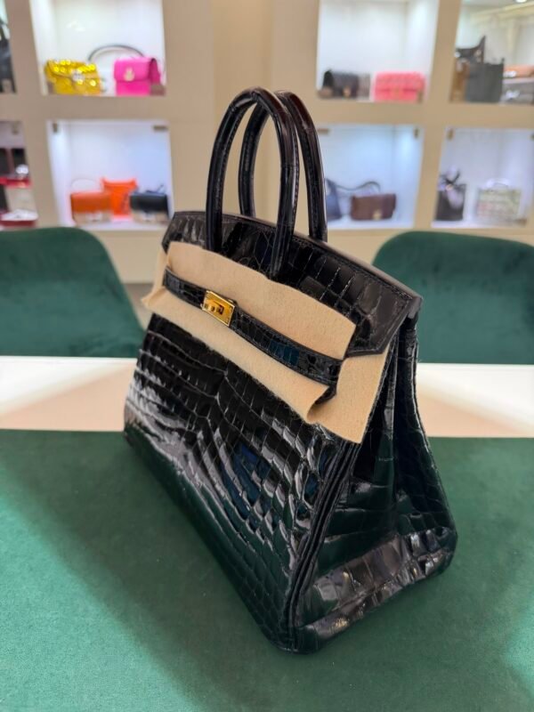 Herm&egrave;s Birkin 25 Crocodile Niloticus Liss&eacute; Nera &ndash; Hardware Oro stampa W NUOVA 2024 hardware dorato full set con scontrino ufficiale e Cites