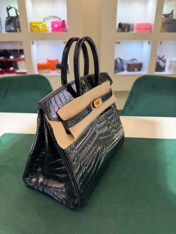 Herm&egrave;s Birkin 25 Crocodile Niloticus Liss&eacute; Nera &ndash; Hardware Oro stampa W NUOVA 2024 hardware dorato full set con scontrino ufficiale e Cites