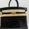 Herm&egrave;s Birkin 25 Crocodile Niloticus Liss&eacute; Nera &ndash; Hardware Oro stampa W NUOVA 2024 hardware dorato full set con scontrino ufficiale e Cites