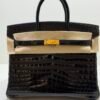 Herm&egrave;s Birkin 25 Crocodile Niloticus Liss&eacute; Nera &ndash; Hardware Oro stampa W NUOVA 2024 hardware dorato full set con scontrino ufficiale e Cites