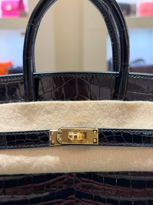 Herm&egrave;s Birkin 25 Crocodile Niloticus Liss&eacute; Nera &ndash; Hardware Oro stampa W NUOVA 2024 hardware dorato full set con scontrino ufficiale e Cites