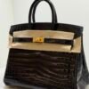 Herm&egrave;s Birkin 25 Crocodile Niloticus Liss&eacute; Nera &ndash; Hardware Oro stampa W NUOVA 2024 hardware dorato full set con scontrino ufficiale e Cites