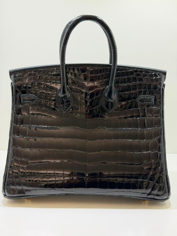 Herm&egrave;s Birkin 25 Crocodile Niloticus Liss&eacute; Nera &ndash; Hardware Oro stampa W NUOVA 2024 hardware dorato full set con scontrino ufficiale e Cites