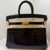 Herm&egrave;s Birkin 25 Crocodile Niloticus Liss&eacute; Nera &ndash; Hardware Oro stampa W NUOVA 2024 hardware dorato full set con scontrino ufficiale e Cites